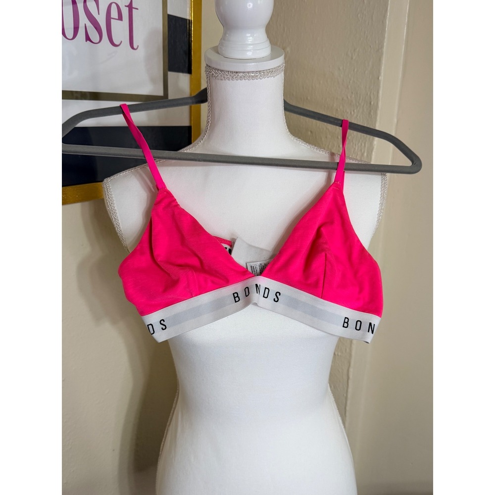 Bonds Originals‎ Womens Neon Pink Triangle Bralette Logo Elastic Band Size S